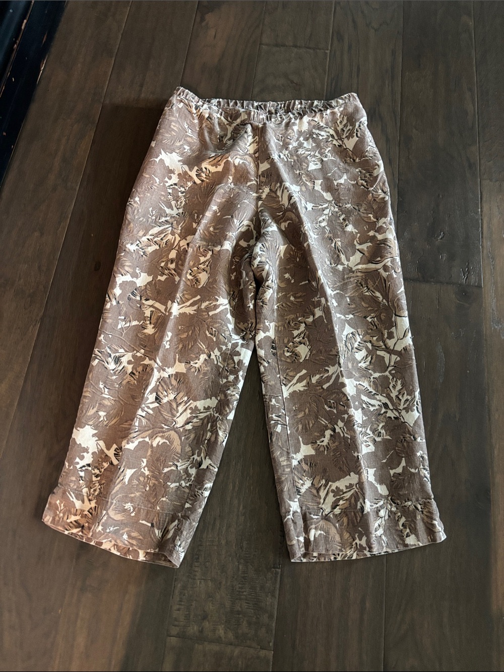 J Jill Neutral Floral Print Cropped Wide-Leg Pants